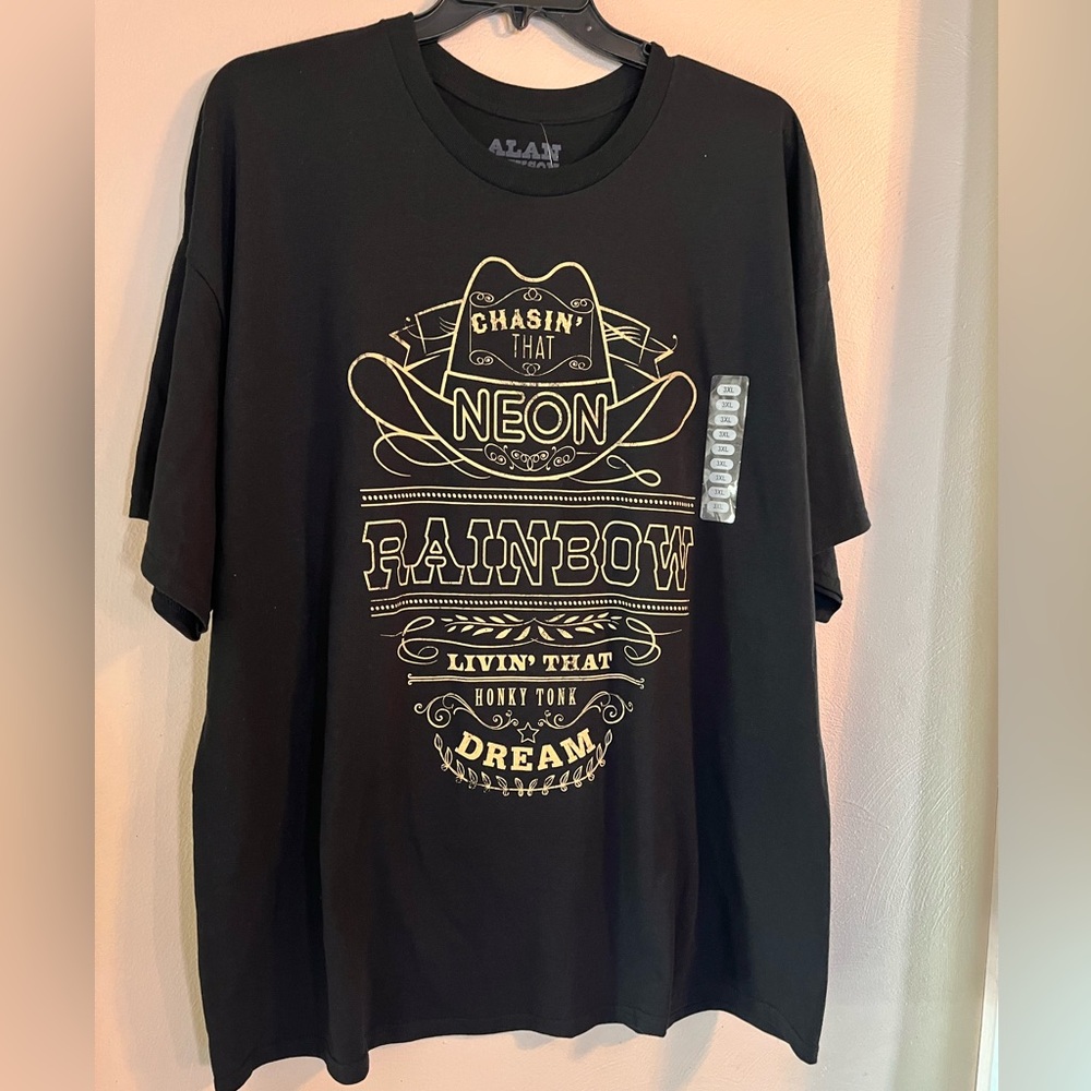 Alan Jackson graphic tee men’s 3XL black country music neon rainbow honky Tonk